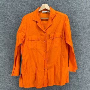 Marla Kim Shirt Women S Small Orange Button Up Collared Long Sleeve Pockets